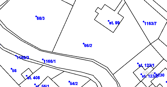 Parcela st. 66/2 v KÚ Chvalčov, Katastrální mapa
