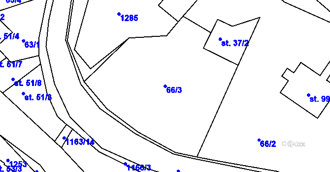 Parcela st. 66/3 v KÚ Chvalčov, Katastrální mapa