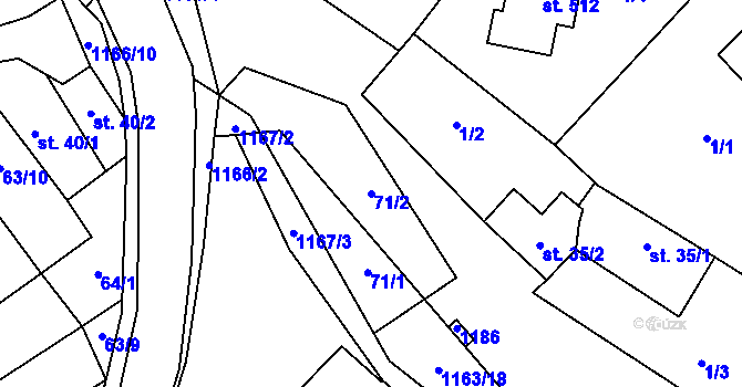 Parcela st. 71/2 v KÚ Chvalčov, Katastrální mapa
