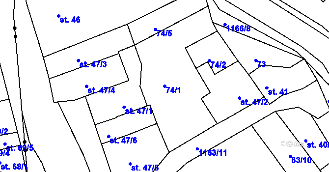 Parcela st. 74/1 v KÚ Chvalčov, Katastrální mapa