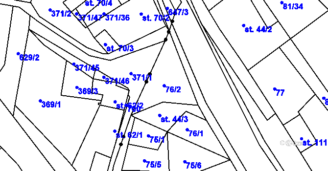 Parcela st. 76/2 v KÚ Chvalčov, Katastrální mapa
