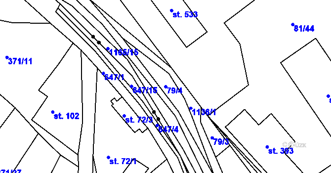 Parcela st. 79/4 v KÚ Chvalčov, Katastrální mapa