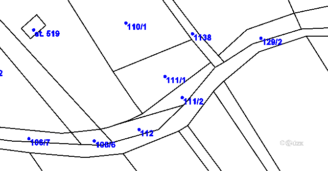 Parcela st. 111 v KÚ Chvalčov, Katastrální mapa