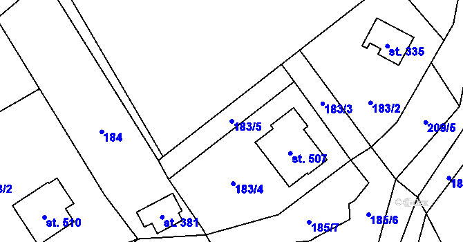 Parcela st. 183/5 v KÚ Chvalčov, Katastrální mapa