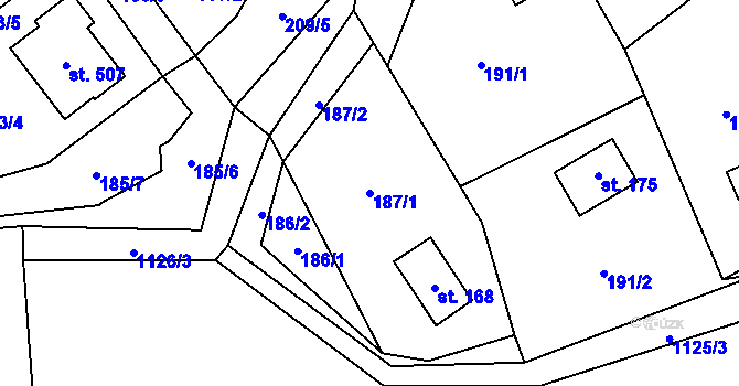 Parcela st. 187/1 v KÚ Chvalčov, Katastrální mapa