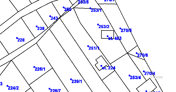Parcela st. 251/1 v KÚ Chvalčov, Katastrální mapa