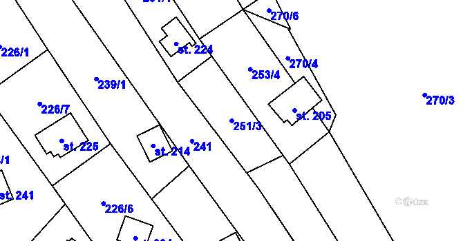 Parcela st. 251/3 v KÚ Chvalčov, Katastrální mapa