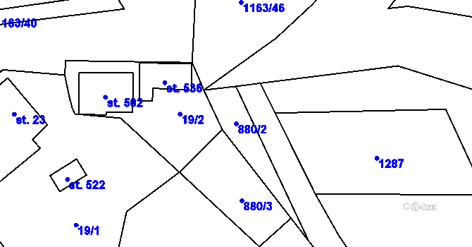 Parcela st. 880/2 v KÚ Chvalčov, Katastrální mapa