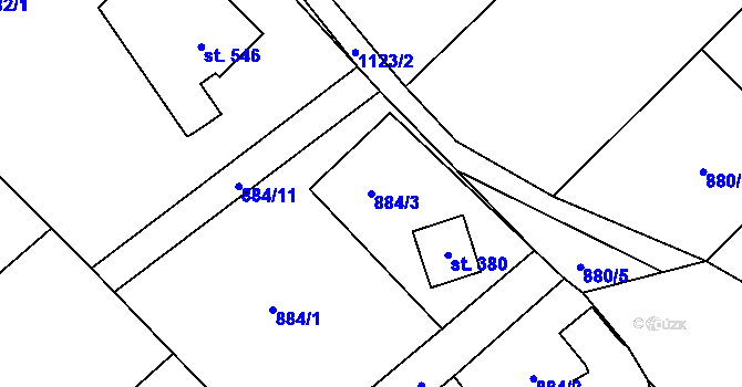 Parcela st. 884/3 v KÚ Chvalčov, Katastrální mapa