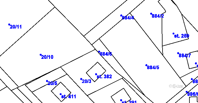 Parcela st. 884/6 v KÚ Chvalčov, Katastrální mapa