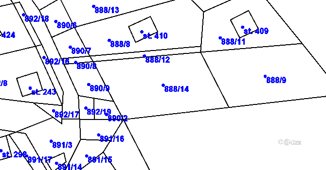 Parcela st. 888/14 v KÚ Chvalčov, Katastrální mapa