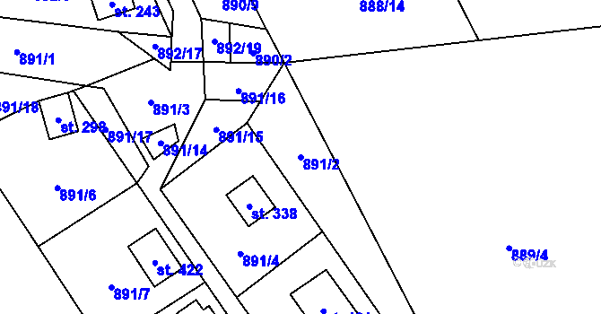 Parcela st. 891/2 v KÚ Chvalčov, Katastrální mapa