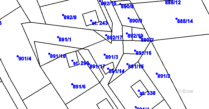 Parcela st. 891/3 v KÚ Chvalčov, Katastrální mapa