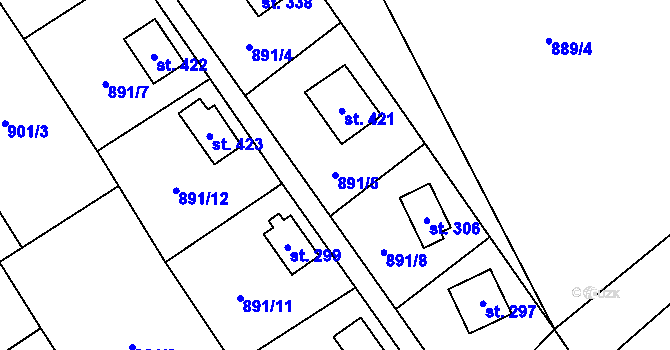 Parcela st. 891/5 v KÚ Chvalčov, Katastrální mapa
