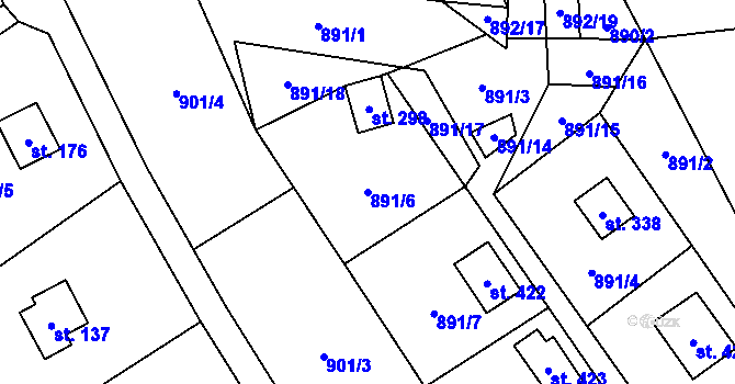 Parcela st. 891/6 v KÚ Chvalčov, Katastrální mapa