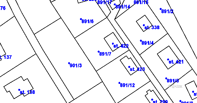 Parcela st. 891/7 v KÚ Chvalčov, Katastrální mapa