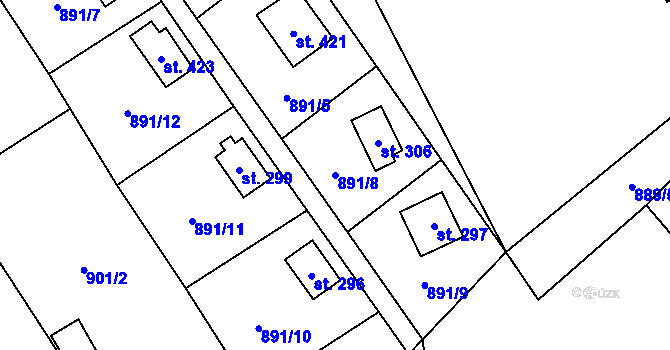 Parcela st. 891/8 v KÚ Chvalčov, Katastrální mapa
