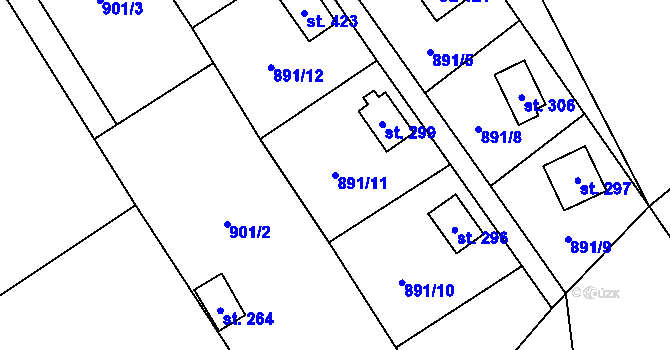 Parcela st. 891/11 v KÚ Chvalčov, Katastrální mapa