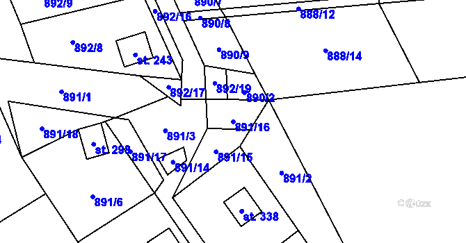 Parcela st. 891/16 v KÚ Chvalčov, Katastrální mapa