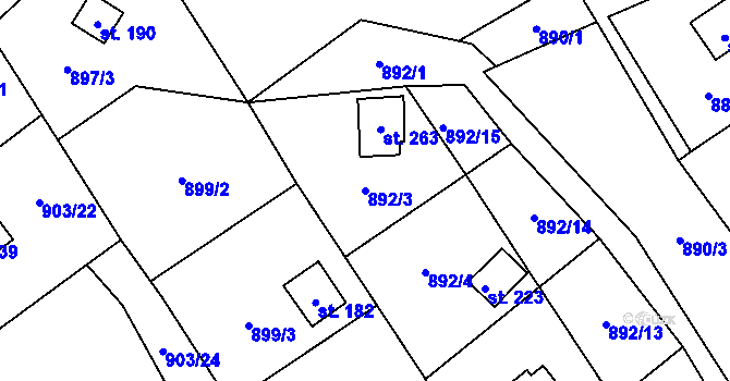 Parcela st. 892/3 v KÚ Chvalčov, Katastrální mapa