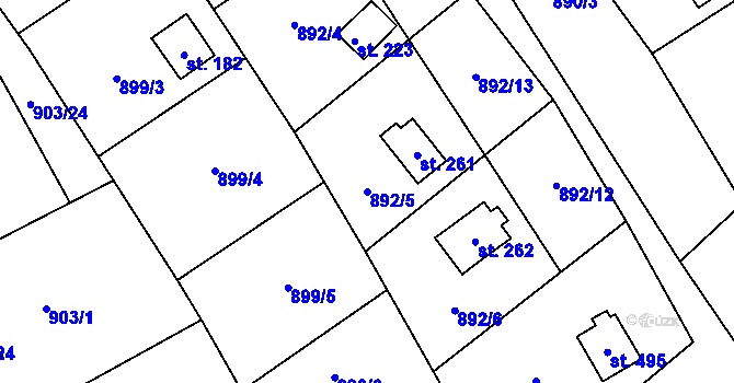 Parcela st. 892/5 v KÚ Chvalčov, Katastrální mapa