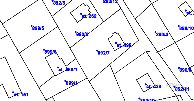 Parcela st. 892/7 v KÚ Chvalčov, Katastrální mapa