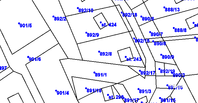 Parcela st. 892/8 v KÚ Chvalčov, Katastrální mapa