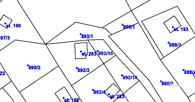 Parcela st. 892/15 v KÚ Chvalčov, Katastrální mapa