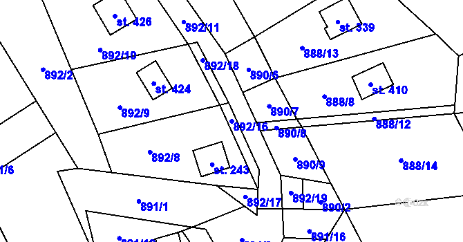 Parcela st. 892/16 v KÚ Chvalčov, Katastrální mapa
