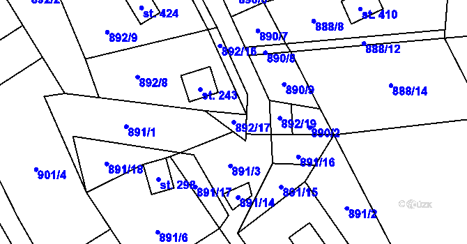 Parcela st. 892/17 v KÚ Chvalčov, Katastrální mapa