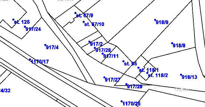 Parcela st. 917/11 v KÚ Chvalčov, Katastrální mapa