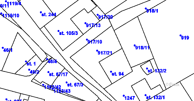 Parcela st. 917/21 v KÚ Chvalčov, Katastrální mapa
