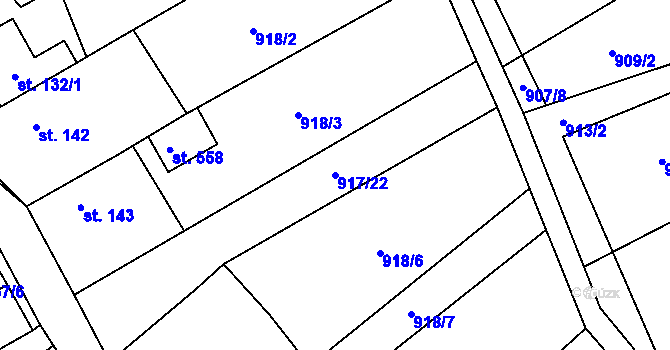 Parcela st. 917/22 v KÚ Chvalčov, Katastrální mapa