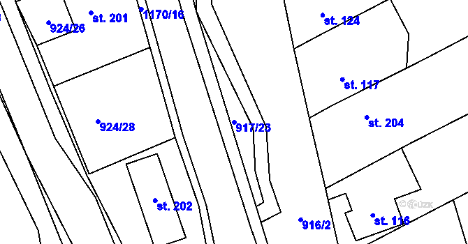 Parcela st. 917/23 v KÚ Chvalčov, Katastrální mapa