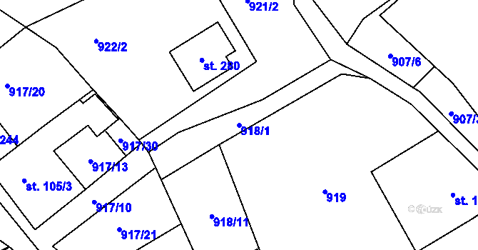 Parcela st. 918/1 v KÚ Chvalčov, Katastrální mapa