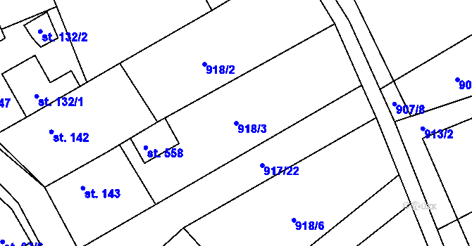 Parcela st. 918/3 v KÚ Chvalčov, Katastrální mapa