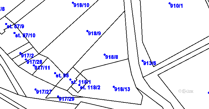 Parcela st. 918/8 v KÚ Chvalčov, Katastrální mapa