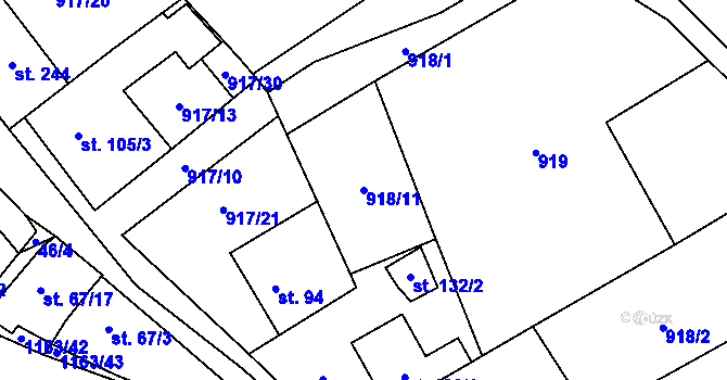 Parcela st. 918/11 v KÚ Chvalčov, Katastrální mapa