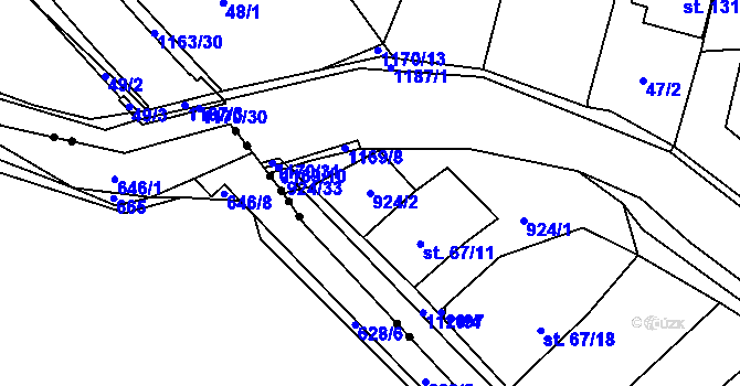 Parcela st. 924/2 v KÚ Chvalčov, Katastrální mapa