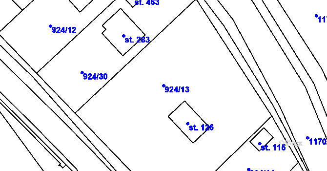 Parcela st. 924/13 v KÚ Chvalčov, Katastrální mapa