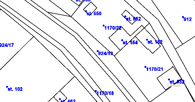 Parcela st. 924/19 v KÚ Chvalčov, Katastrální mapa