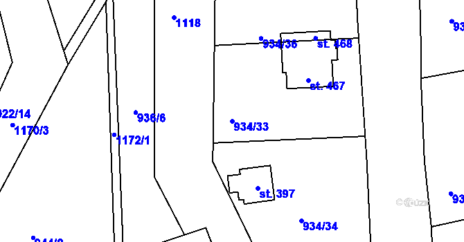 Parcela st. 934/33 v KÚ Chvalčov, Katastrální mapa
