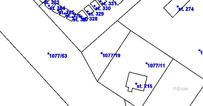 Parcela st. 1077/19 v KÚ Chvalčov, Katastrální mapa