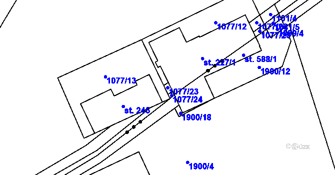 Parcela st. 1077/23 v KÚ Chvalčov, Katastrální mapa