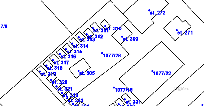 Parcela st. 1077/28 v KÚ Chvalčov, Katastrální mapa