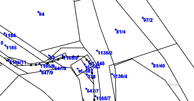 Parcela st. 1136/2 v KÚ Chvalčov, Katastrální mapa