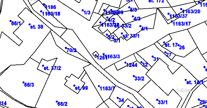 Parcela st. 1163/3 v KÚ Chvalčov, Katastrální mapa