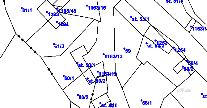 Parcela st. 1163/13 v KÚ Chvalčov, Katastrální mapa