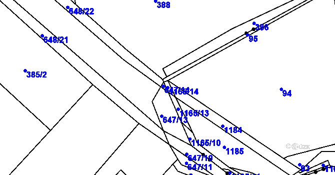 Parcela st. 1165/14 v KÚ Chvalčov, Katastrální mapa