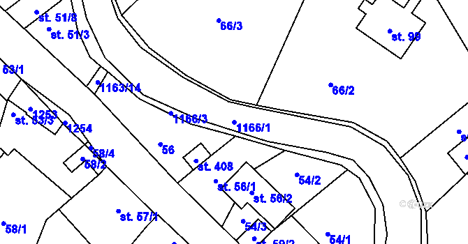 Parcela st. 1166/1 v KÚ Chvalčov, Katastrální mapa